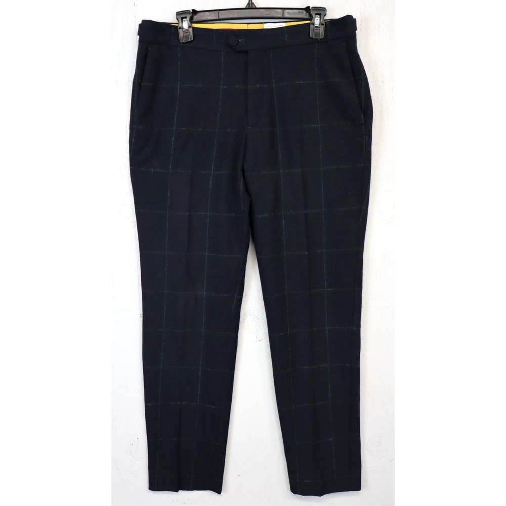 ERDEM x H&M Mens Navy Blue Green Wool Blend Alpaca Pants‎ Size 34R 34x30